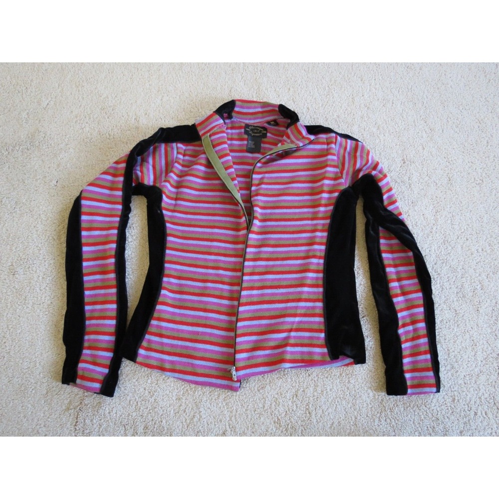 Obermeyer Signature Women Red Blue Striped Full Zip Sweater Jacket Medium 56104
